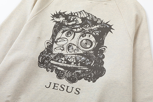 セント マイケルコピー 手描きの落書きヴィンテージ破壊ウォッシュ古いクルーネックパーカー