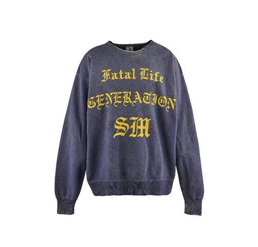 SAINT Michael CRW SWEAT/FATAL LIFE ウォッシュ文字パターンクルーネックプルオーバー420コットンパーカー