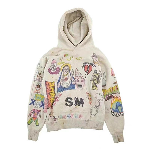 SAINT Michael CRW SWEAT/FATAL LIFE ウォッシュ文字パターンクルーネックプルオーバー420コットンパーカー