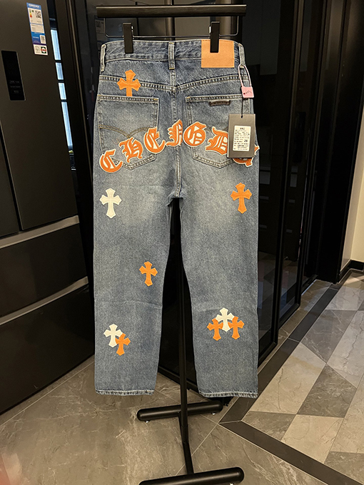 クロムハーツ 新しい サンスクリットクロスステッカーレザージーンズ