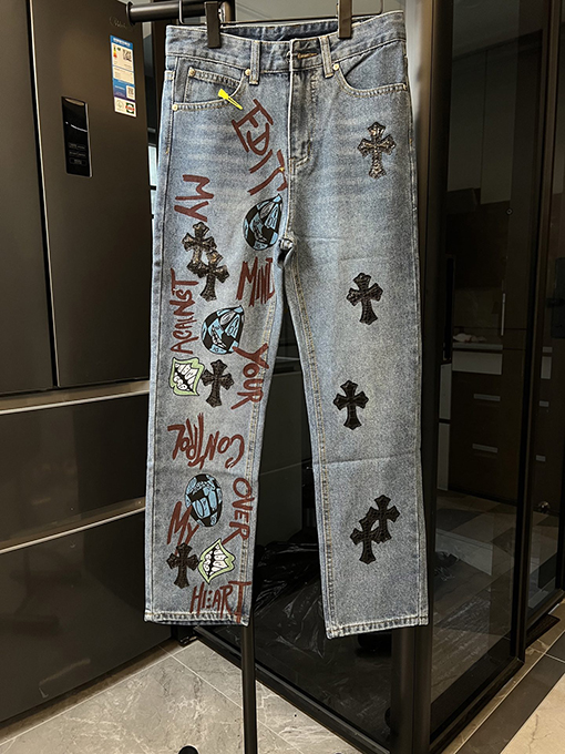 クロムハーツブルーパッチワーククロコダイルグラフィティ限定デニムパンツ