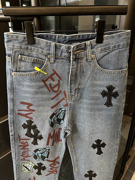 クロムハーツブルーパッチワーククロコダイルグラフィティ限定デニムパンツ