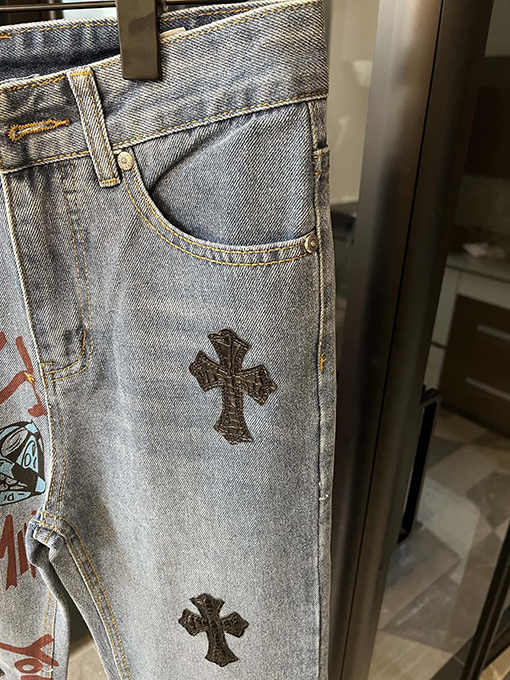 クロムハーツブルーパッチワーククロコダイルグラフィティ限定デニムパンツ