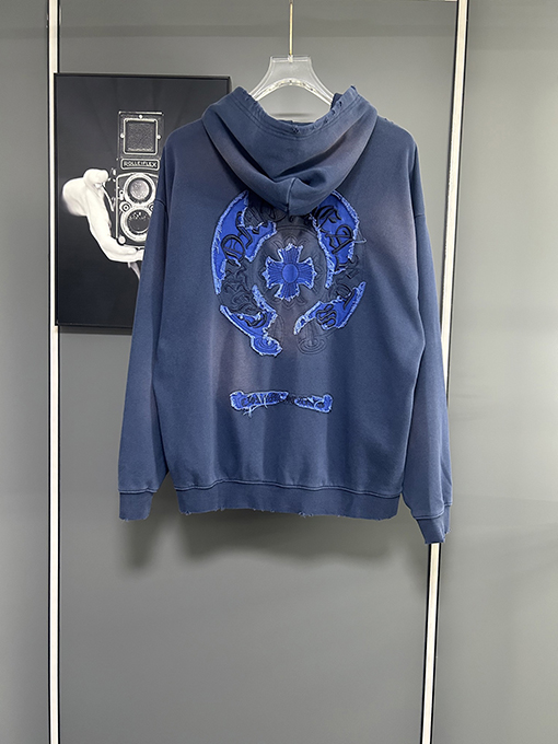 クロムハーツコピー クロスステッカー刺繍レーザー焼き花カップルフード付きパーカー