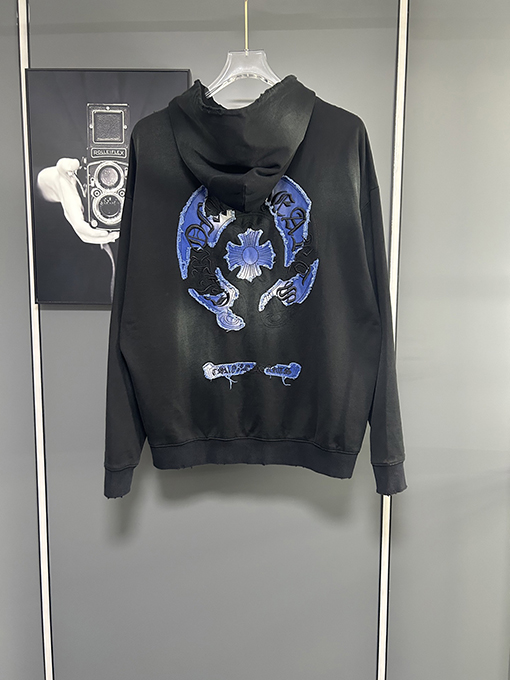 クロムハーツコピー クロスステッカー刺繍レーザー焼き花カップルフード付きパーカー