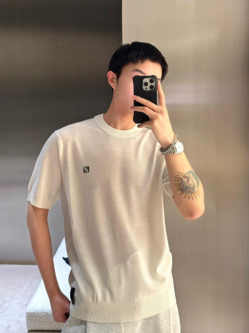 フェンディ FFメタリックロゴウールニット半袖Tシャツ
