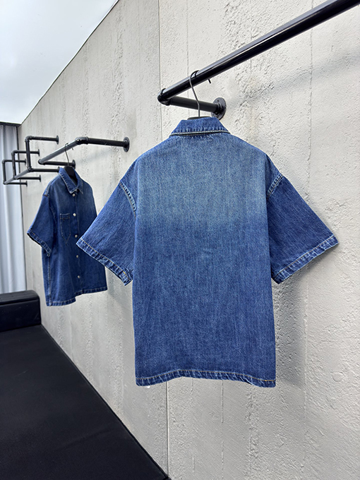 プラダスーパーコピー 三角マークデニム半袖シャツ