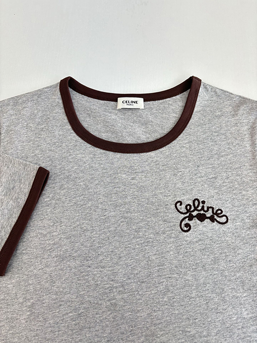 セリーヌ 新しいラウンドネックの衝突色の文字刺繍半袖Tシャツ