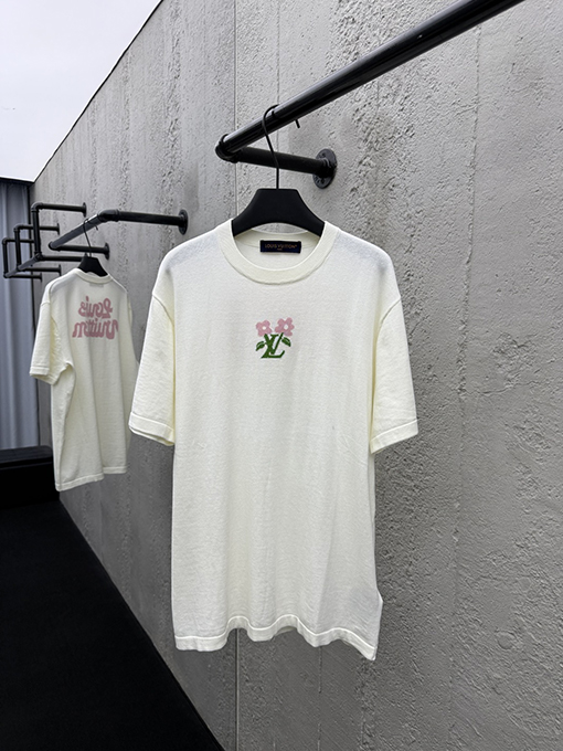 ルイヴィトン ファッション花ロゴ毛織り半袖Tシャツ