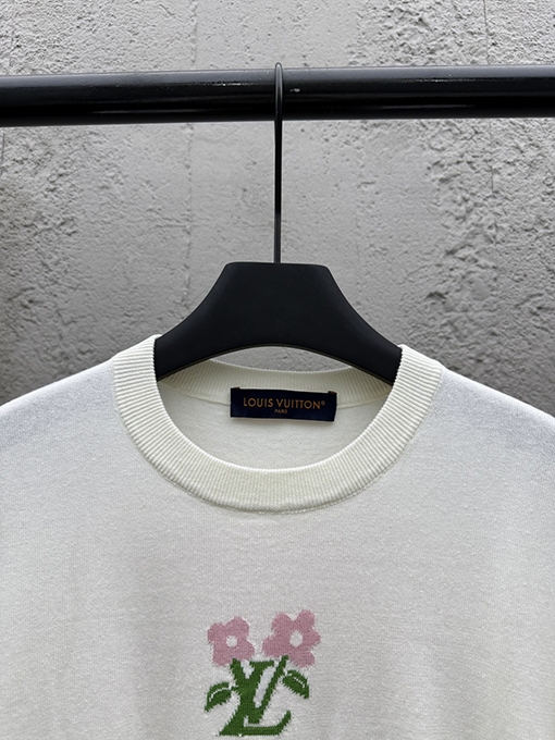 ルイヴィトン ファッション花ロゴ毛織り半袖Tシャツ