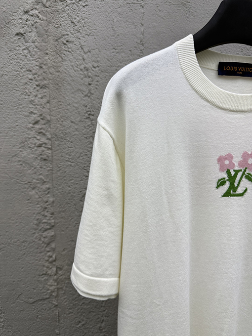 ルイヴィトン ファッション花ロゴ毛織り半袖Tシャツ