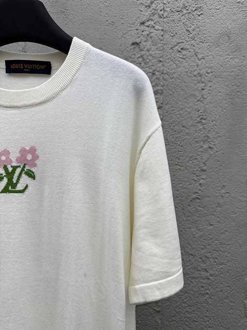 ルイヴィトン ファッション花ロゴ毛織り半袖Tシャツ