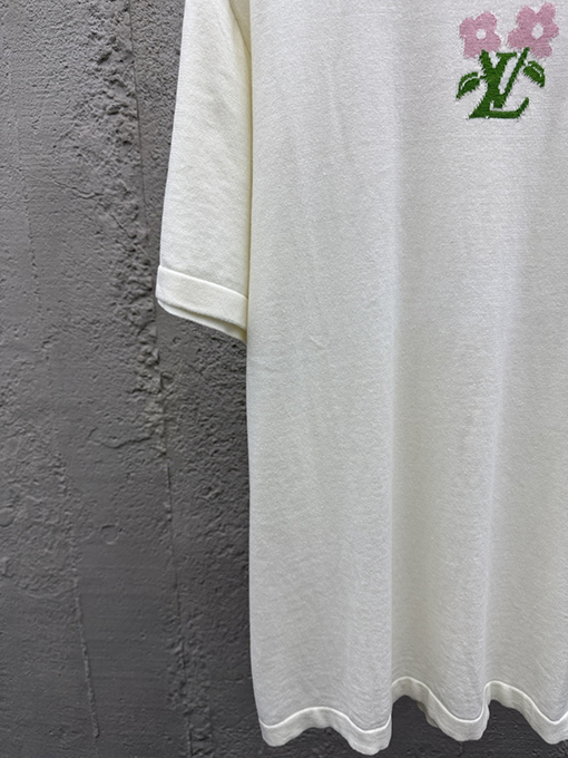 ルイヴィトン ファッション花ロゴ毛織り半袖Tシャツ