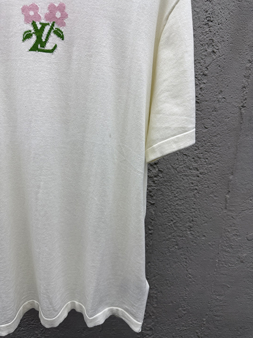 ルイヴィトン ファッション花ロゴ毛織り半袖Tシャツ