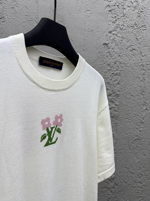 ルイヴィトン ファッション花ロゴ毛織り半袖Tシャツ