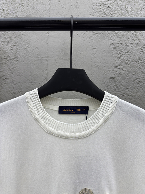 ルイヴィトン リボン刺繍ニット半袖Tシャツ