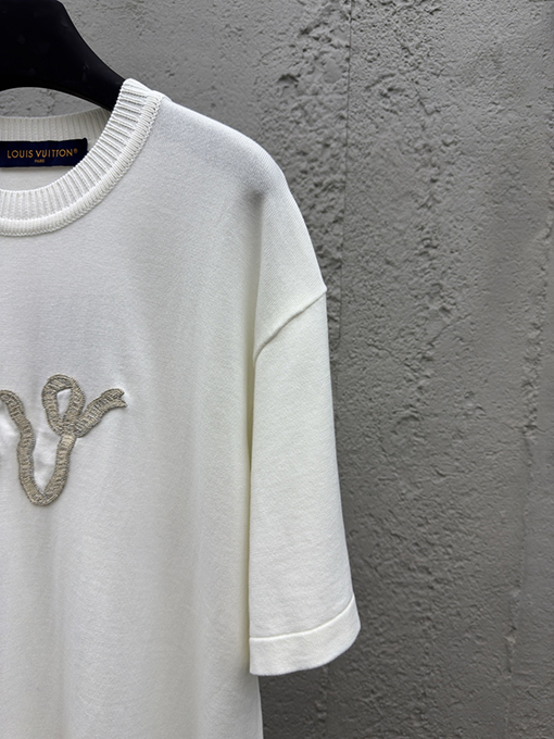 ルイヴィトン リボン刺繍ニット半袖Tシャツ