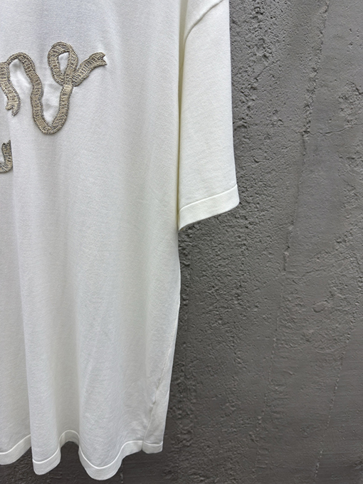 ルイヴィトン リボン刺繍ニット半袖Tシャツ