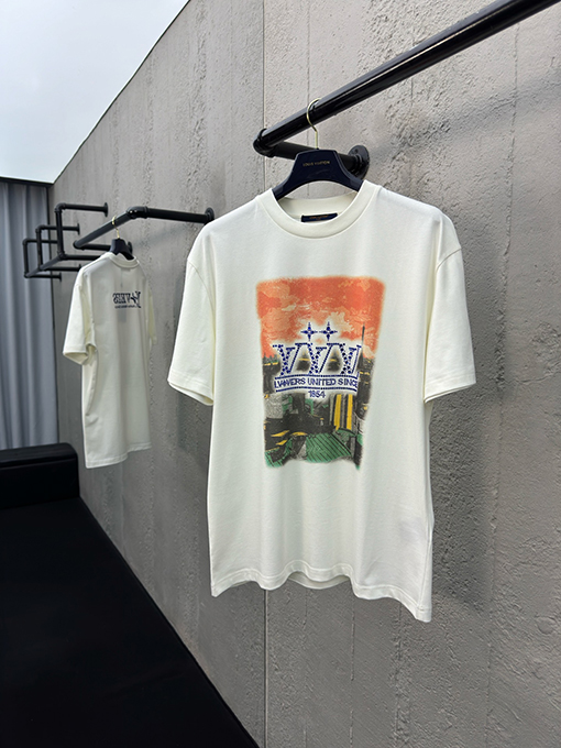 ルイヴィトンスーパーコピー ラインストーンアルファベット柄半袖Tシャツ