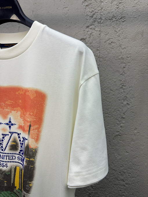 ルイヴィトンスーパーコピー ラインストーンアルファベット柄半袖Tシャツ
