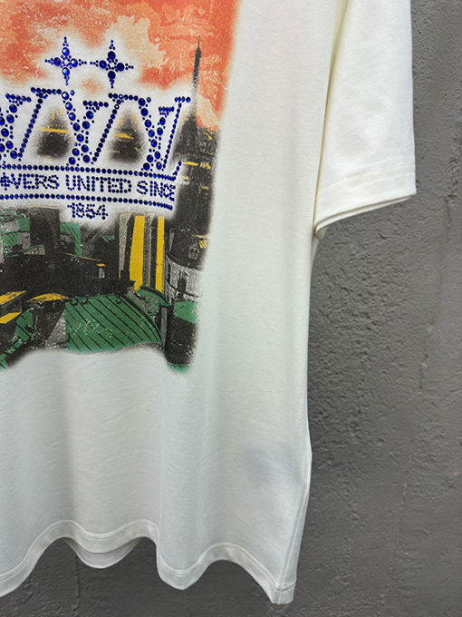 ルイヴィトンスーパーコピー ラインストーンアルファベット柄半袖Tシャツ