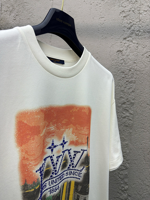 ルイヴィトンスーパーコピー ラインストーンアルファベット柄半袖Tシャツ