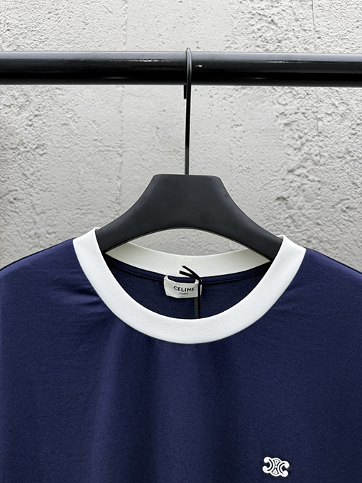 セリーヌ ファッションカラースリーブ刺繍半袖Tシャツ