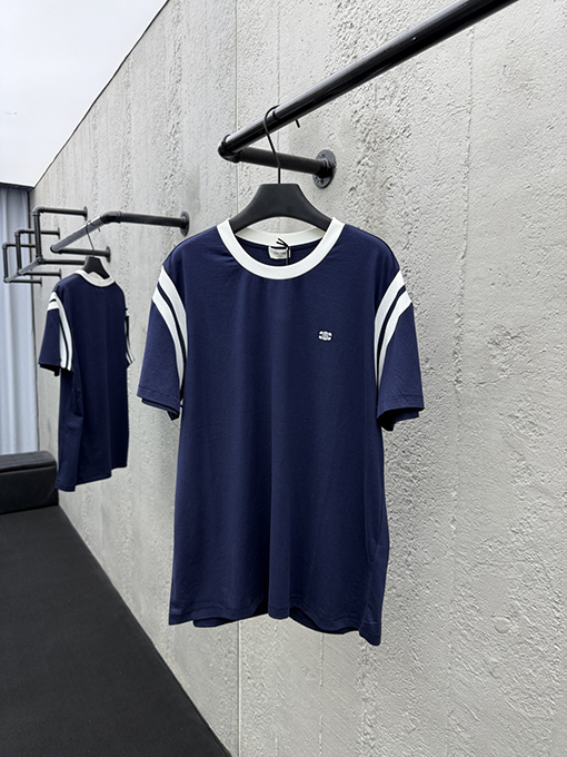 セリーヌ ファッションカラースリーブ刺繍半袖Tシャツ