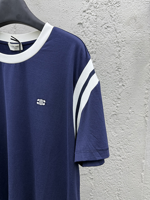 セリーヌ ファッションカラースリーブ刺繍半袖Tシャツ