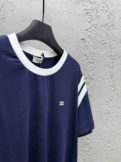 セリーヌ ファッションカラースリーブ刺繍半袖Tシャツ