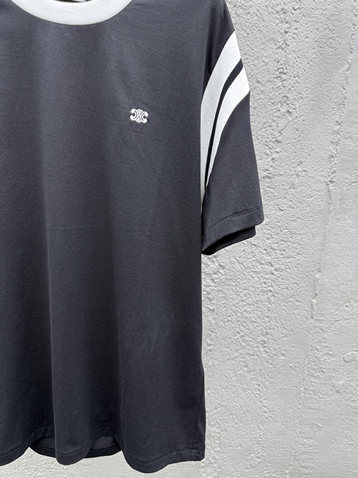 セリーヌ ファッションカラースリーブ刺繍半袖Tシャツ