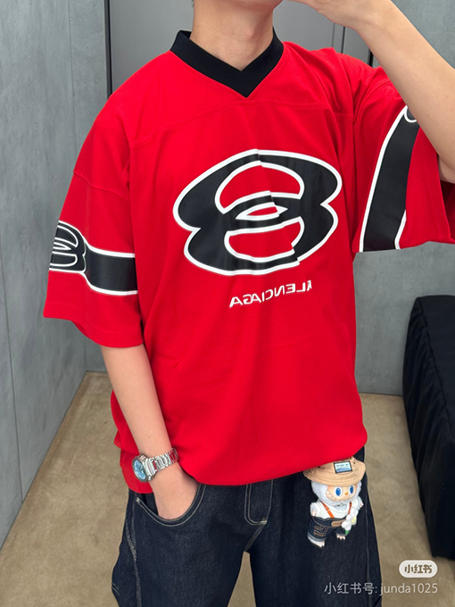バレンシアガ Vネックダブルリング25ジャージ半袖Tシャツ