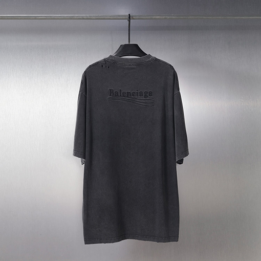 バレンシアガ ファッションブラックラベルコーラ刺繍洗水磨かれた半袖Tシャツ