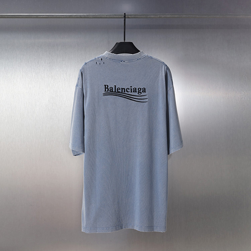 バレンシアガ ファッションブラックラベルコーラ刺繍洗水磨かれた半袖Tシャツ