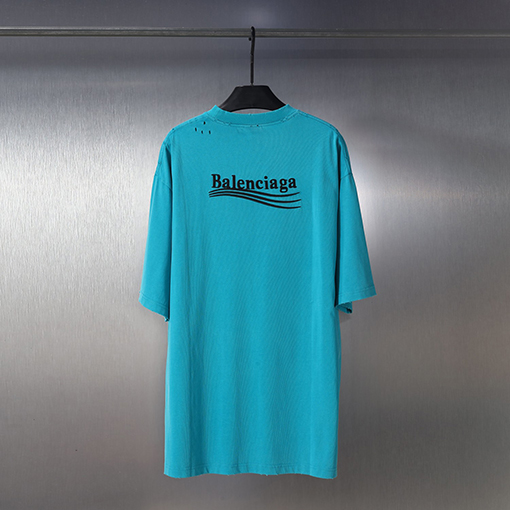 バレンシアガ ファッションブラックラベルコーラ刺繍洗水磨かれた半袖Tシャツ