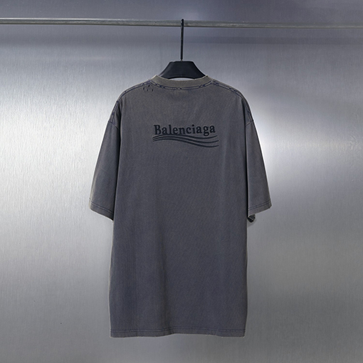 バレンシアガ ファッションブラックラベルコーラ刺繍洗水磨かれた半袖Tシャツ