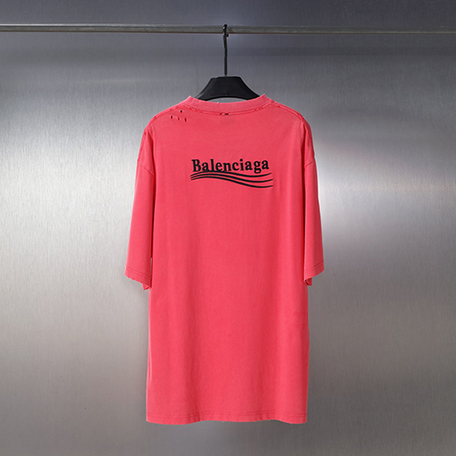 バレンシアガ ファッションブラックラベルコーラ刺繍洗水磨かれた半袖Tシャツ