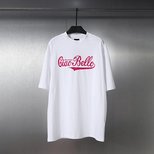 バレンシアガ 前のクラシックなピンクのコカ・コーラのアルファベットプリント半袖Tシャツ