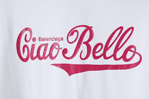 バレンシアガ 前のクラシックなピンクのコカ・コーラのアルファベットプリント半袖Tシャツ