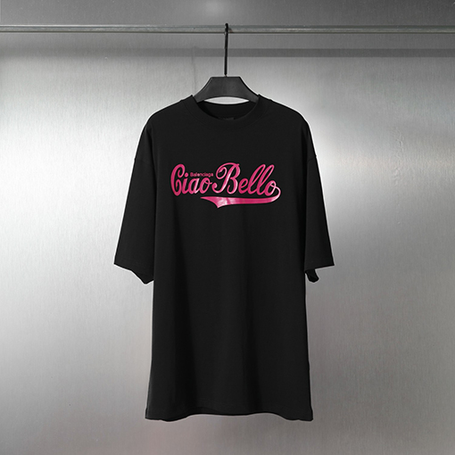 バレンシアガ 前のクラシックなピンクのコカ・コーラのアルファベットプリント半袖Tシャツ