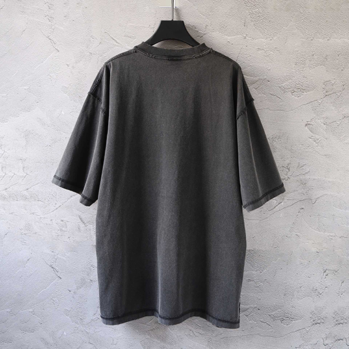 バレンシアガスーパーコピー 擦り切れた古い重工業ウォッシュ文字パッチ刺繍半袖Tシャツ