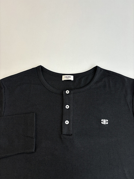 セリーヌコピー TRIOMPHE刺繍ロングパイルコットンリブボタン長袖シャツ