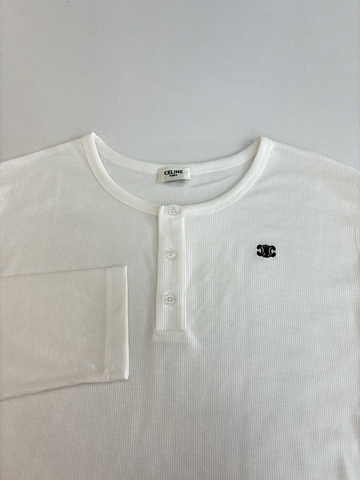 セリーヌコピー TRIOMPHE刺繍ロングパイルコットンリブボタン長袖シャツ
