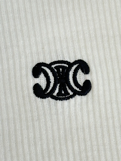 セリーヌコピー TRIOMPHE刺繍ロングパイルコットンリブボタン長袖シャツ