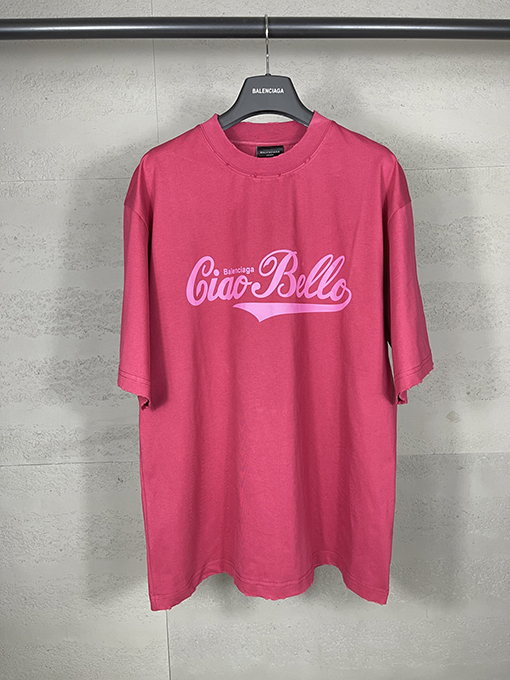 バレンシアガciao hello文字プリントで古い半袖Tシャツ