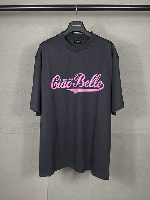 バレンシアガciao hello文字プリントで古い半袖Tシャツ