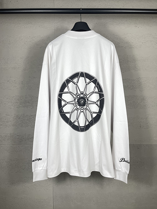 バレンシアガスーパーコピーLamborghini前後左右袖ストレートプリント長袖Tシャツ