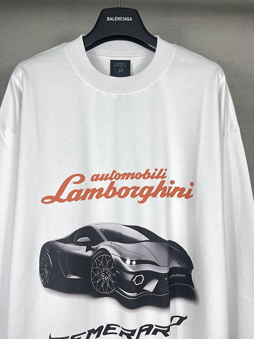 バレンシアガスーパーコピーLamborghini前後左右袖ストレートプリント長袖Tシャツ