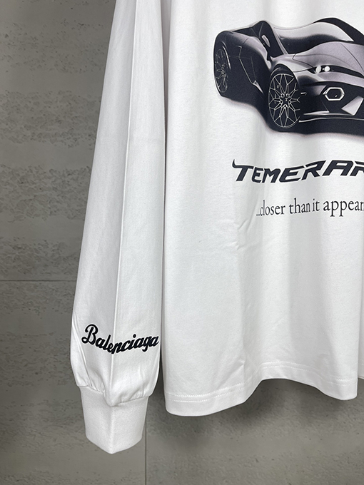 バレンシアガスーパーコピーLamborghini前後左右袖ストレートプリント長袖Tシャツ