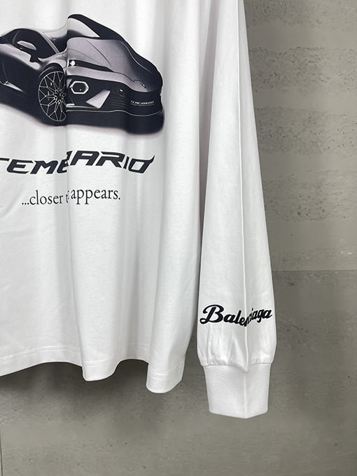 バレンシアガスーパーコピーLamborghini前後左右袖ストレートプリント長袖Tシャツ